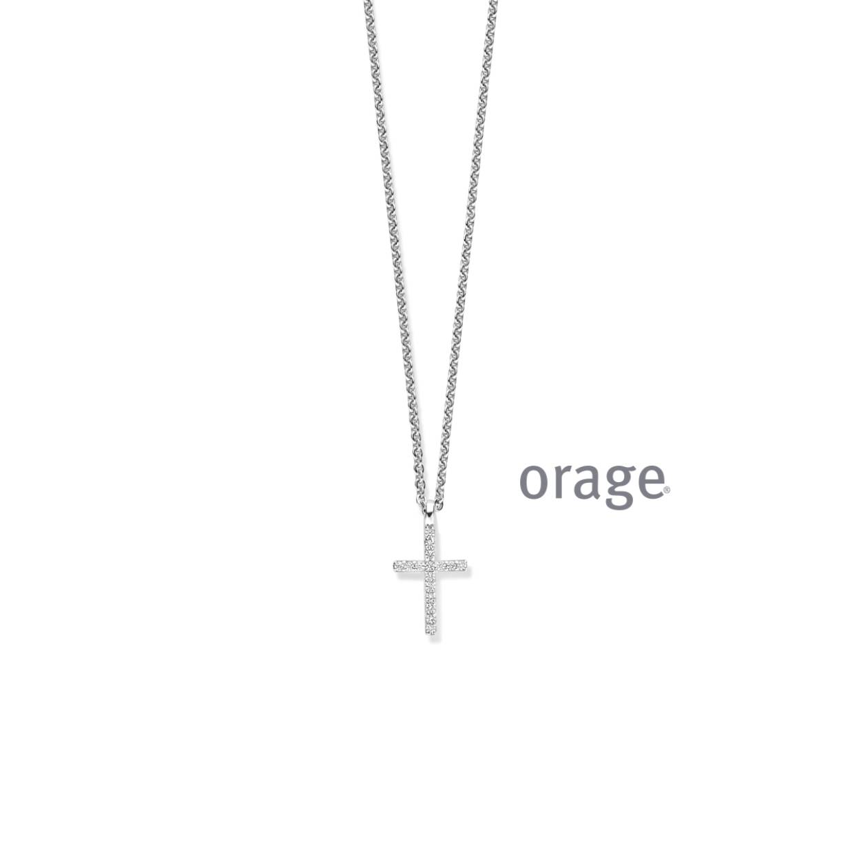 Orage ketting met kruis zilver met zirkonia steentjes