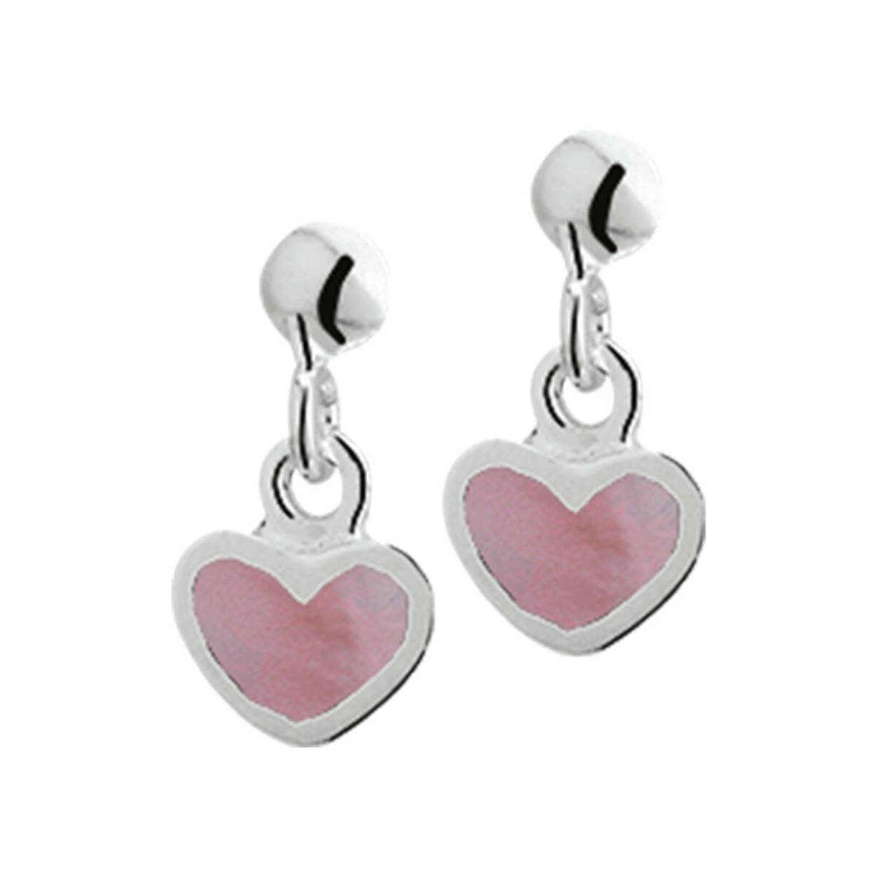 Zilver oorsteker met hangend roze hart 