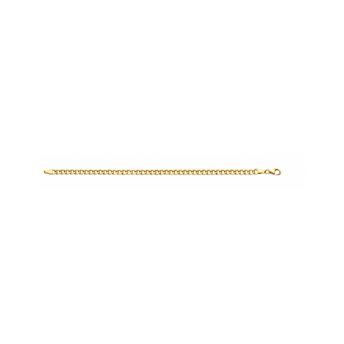14krt geelgouden armband met zilverkern. Schakel: Gourmet. Diameter: 5mm. Lengte: 21cm. Bijpassend collier mogelijk.
