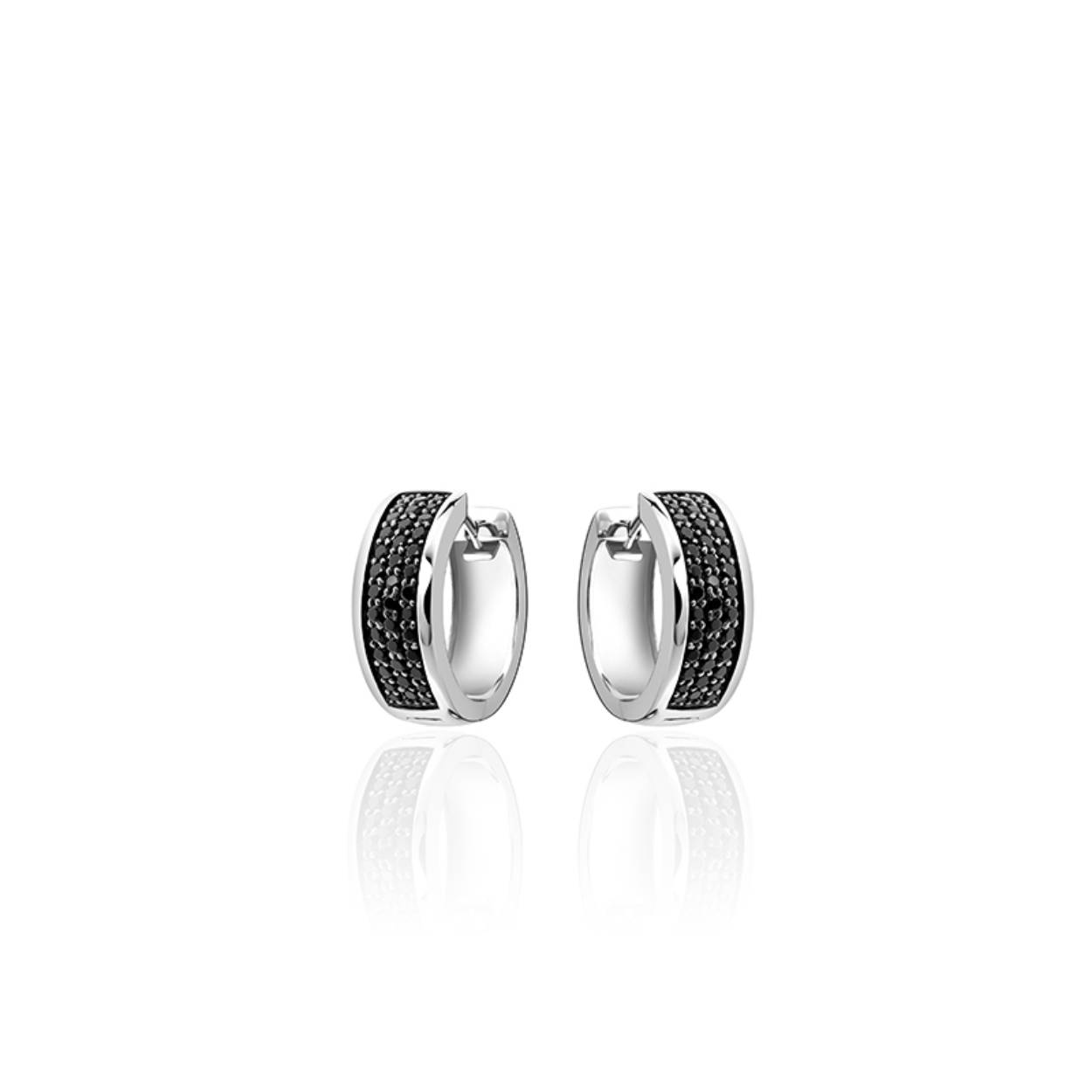 Zilveren oorring zwart pavé zirkonia 7x20mm KCD7/20Z