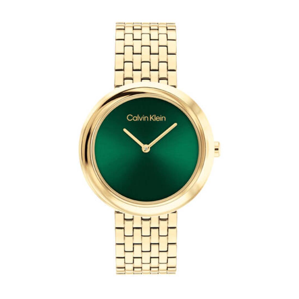 Calvin Klein CK25100066 Dames Staal Horloge 34mm 
Dit Calvin Klein dameshorloge met nr CK25100066 is een chique en stijlvol ontwerp. De stijlvolle goudkleurige stalen kast heeft een bolle rand en een  groene sunray wijzerplaat met enkel wijzers en de merknaam. Strak aan de vol glimmende kast zit een goudkleurige fijne schakelband. Het opvallende horloge heeft een mineraalglas, een doorsnee van 34mm en is 3ATM.

OVER CALVIN KLEIN
Calvin Klein is een wereldwijd lifestylemerk dat gewaagde, vooruitstrevende idealen en een verleidelijke, vaak minimalistische, esthetiek nastreeft. Calvin Klein werd groot in de jaren 70 door haar mode- en merkjeans collecties. In de jaren 80 lanceerde Calvin Klein haar spraakmakende ondergoed dat uitdrukkelijk van logo ’s voorzien was. Vanwege het grote succes is het merk ook succesvol uitgerold in Accessoires, Parfums, Home, Brillen, Golf, Horloges en Sieraden.
Sinds de oprichting in 1968 door Calvin Klein, heeft het merk haar reputatie opgebouwd als leider in de Amerikaanse mode, dankzij een cleane esthetiek en innovatieve ontwerpen. Calvin Klein wil haar publiek verleiden en inspireren door middel van provocerende beelden en opvallende ontwerpen die prikkelen. 

SPECIFICATIES:
- Mineraalglas
- Goudkleurige stalen kast
- Groene sunray wijzerplaat 
- Goudkleurige fijne schakelband
- Ronde kastvorm, Ø 34mm
- 3ATM