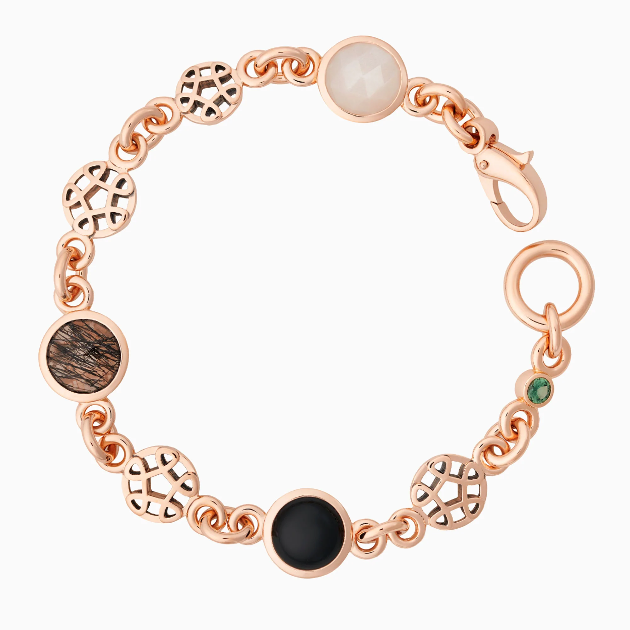 Bron Toujours Ajour Roségouden Armband met Rutielkwarts, Onyx en Maansteen 8AR4022MIX01