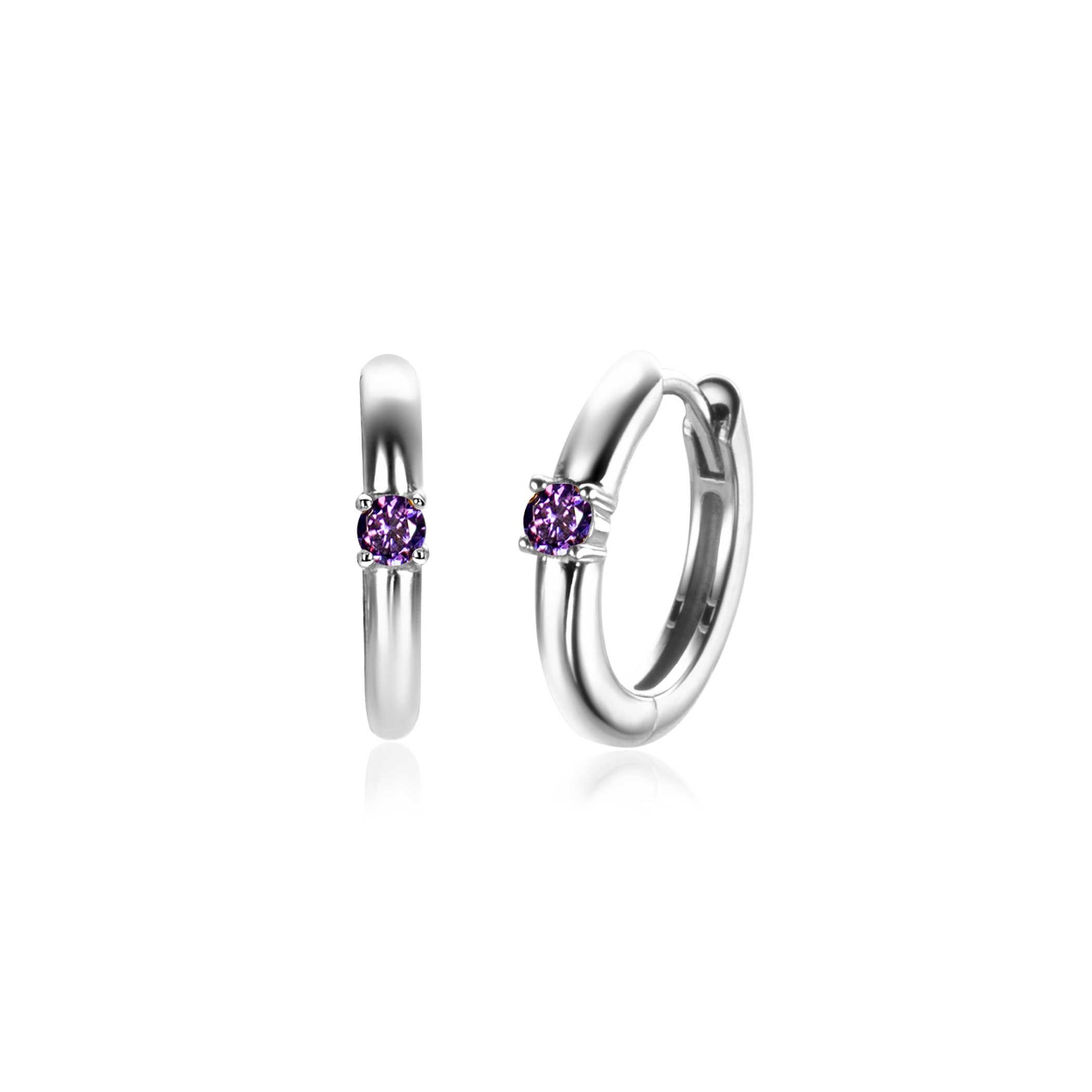 FEBRUARI oorringen 13mm zilver met geboortesteen paars amethist zirconia
