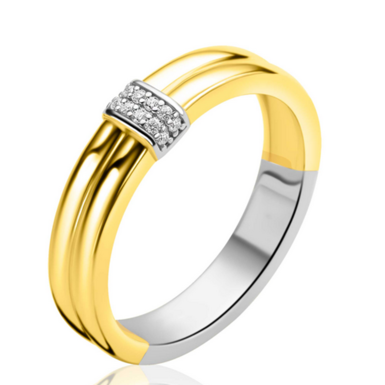 ZINZI goldplated zilveren multi-look ring met gladde banen en schitterend pav&eacute; van zirkonia's ZIR2830 maat 58