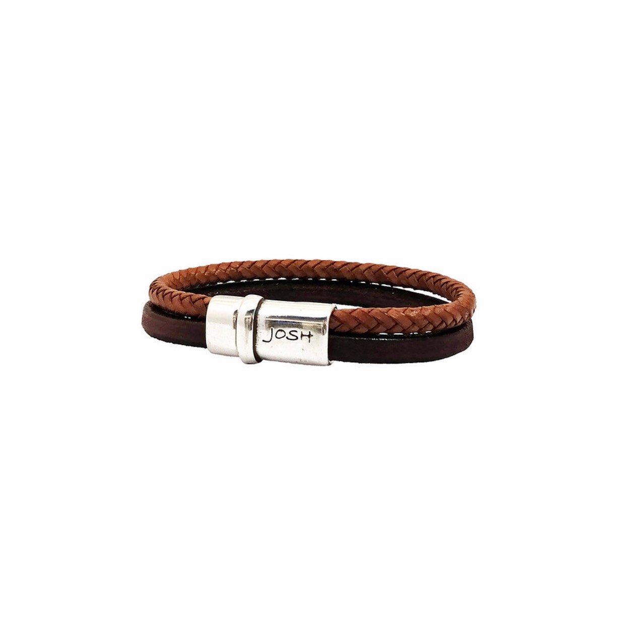 Josh armband verzilverd 09177-BRAS/COGNAC/L