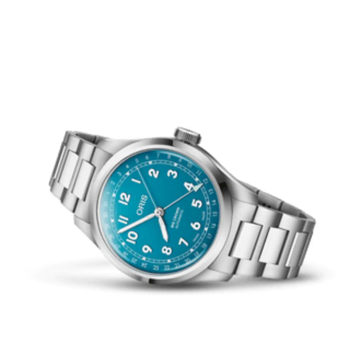 Oris Big Crown pointer Date met blauwe wijzerplaat en een gangreserve van 41 uur.