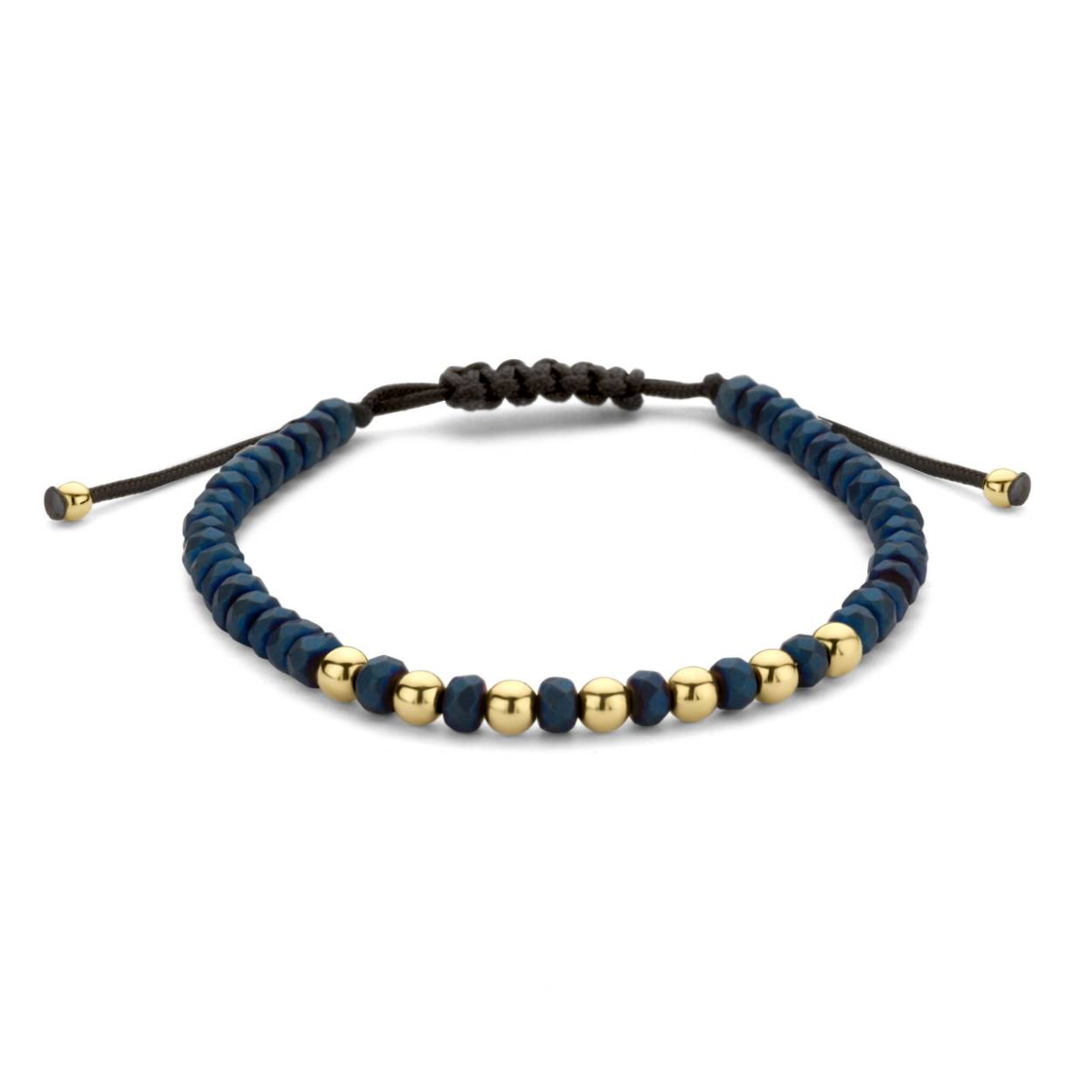 bullet bracelet men blue met geelgouden balletjes 