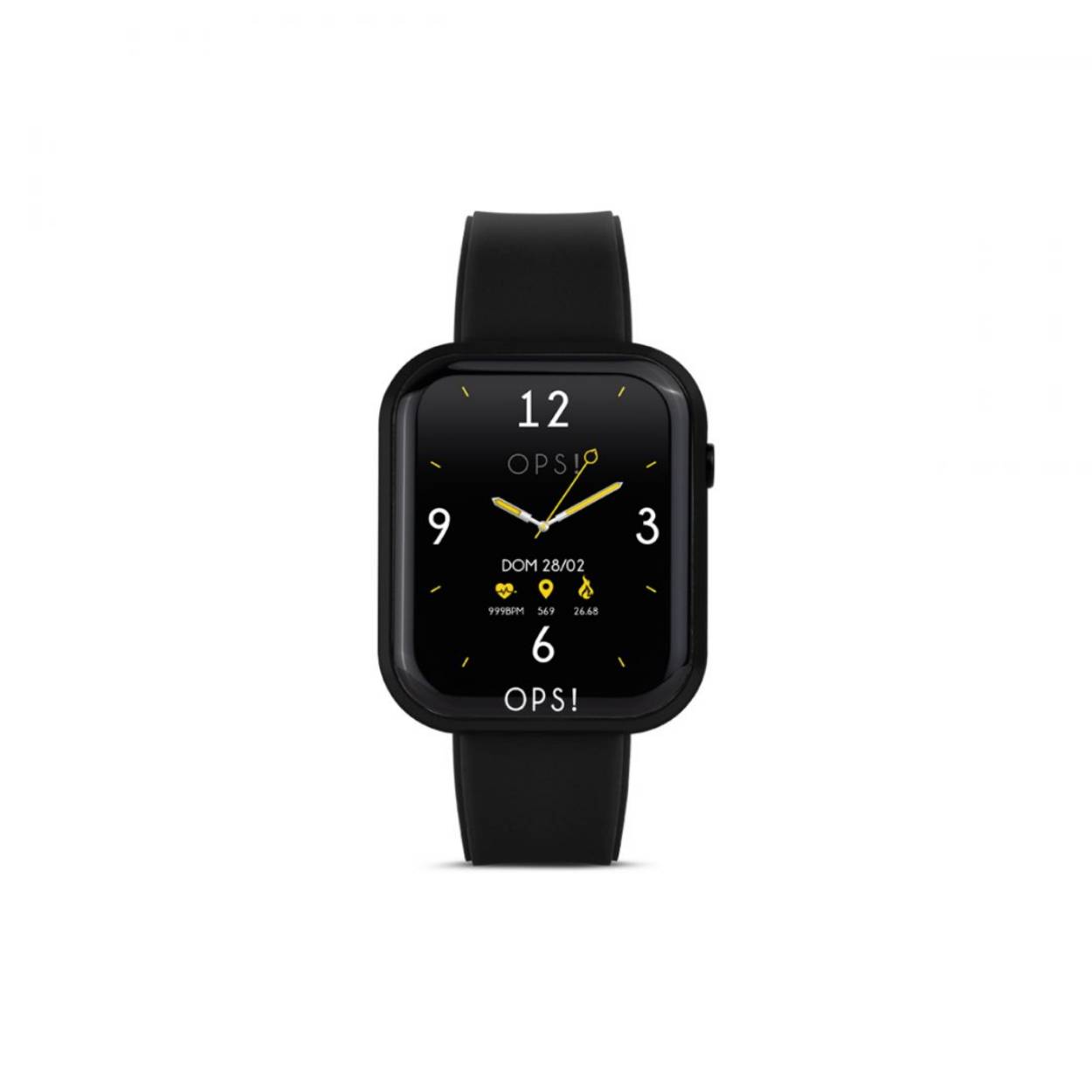 SMARTWATCH WITH ALUMINUM AND ABS CASE AND SILICONE STRAP. CASE DIMENSIONS 44X37X13 MM WITH 1.83” COLOR FULL TOUCH DISPLAY