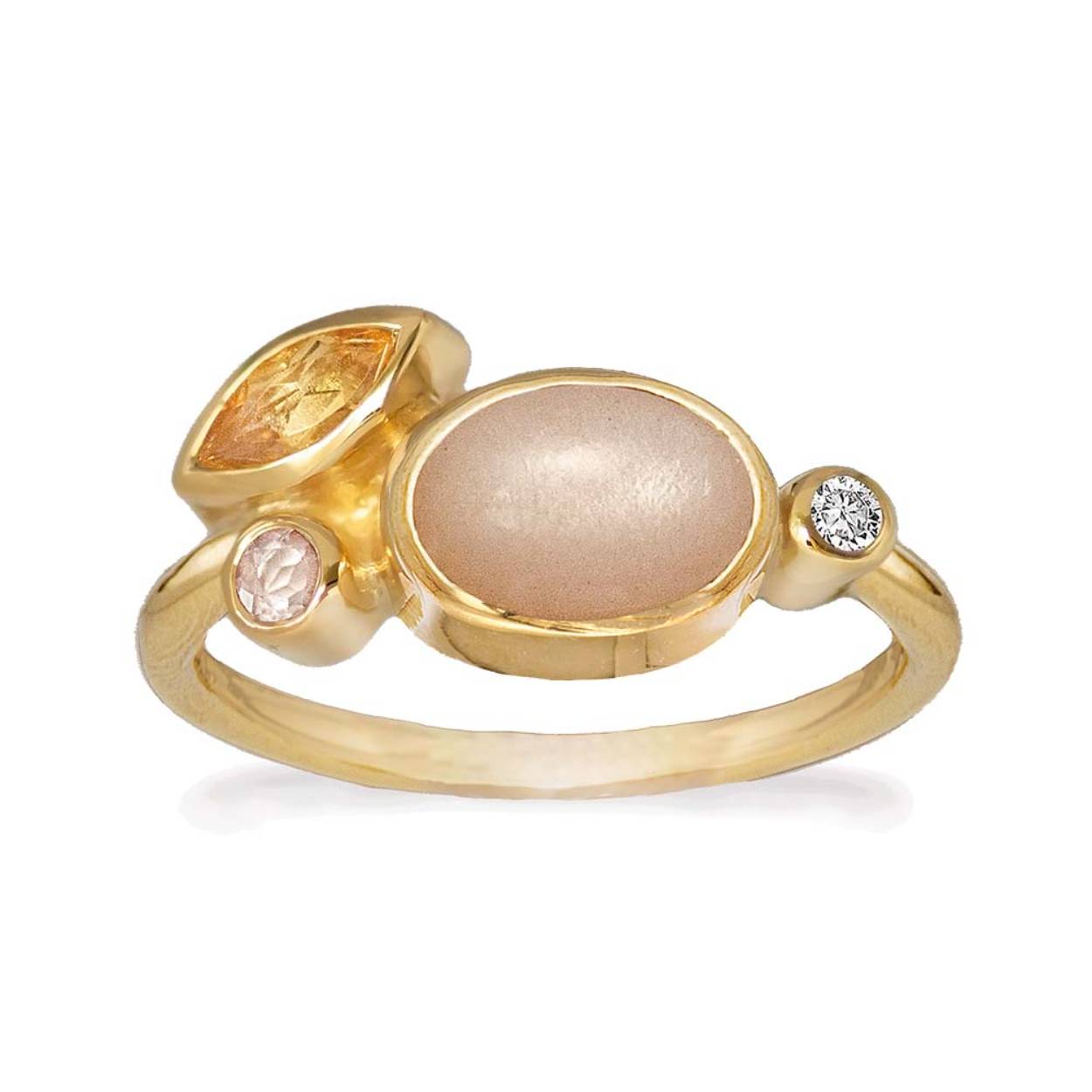 Rabinovich zilver vergulde ring met Moonlight met perzik maansteen, citrien, rozenkwarts en zirkonia.