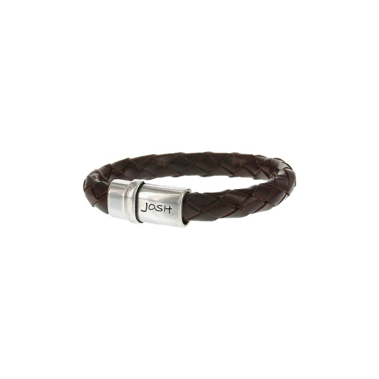 Josh armband leder verzilverd 09120 BROWN, MT.L 