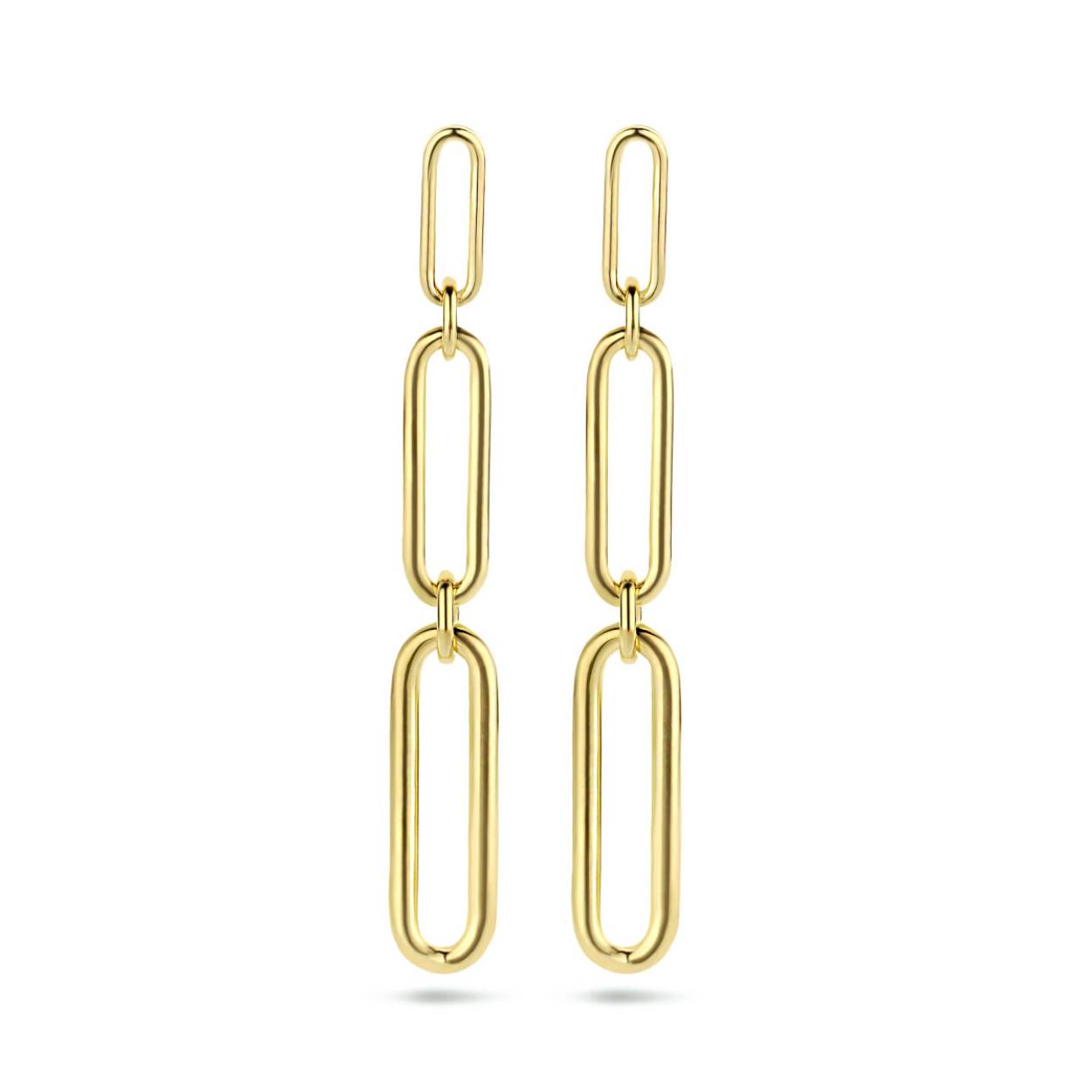 Geelgoud op 925 zilveren oorhangers. De oorhangers hebben een totale hoogte van 42mm. Geen garantie op plating.