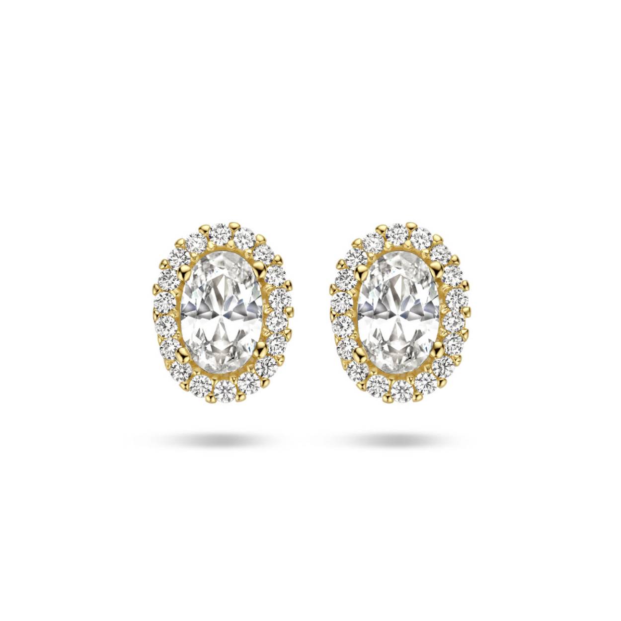 14k Geelgouden oorknoppen uitgevoerd met schitterende zirkonia. De oorknoppen hebben een afmeting van 8.5x7mm.
