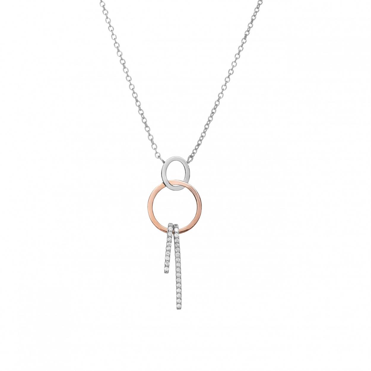 Zilveren hanger met zirkonia en rosévergulde details, incl collier.