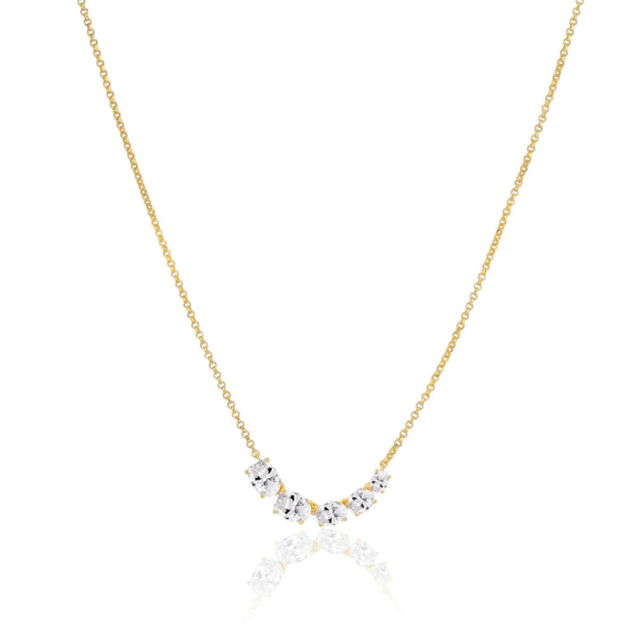 Collier gemaakt van 18 karaats verguld 925 sterling zilver, gepolijst oppervlak en hoorn met facetgeslepen witte zirkonia.

Afmetingen ketting: Breedte 29,7 mm, kettinglengte tot 45 cm - verstelbaar