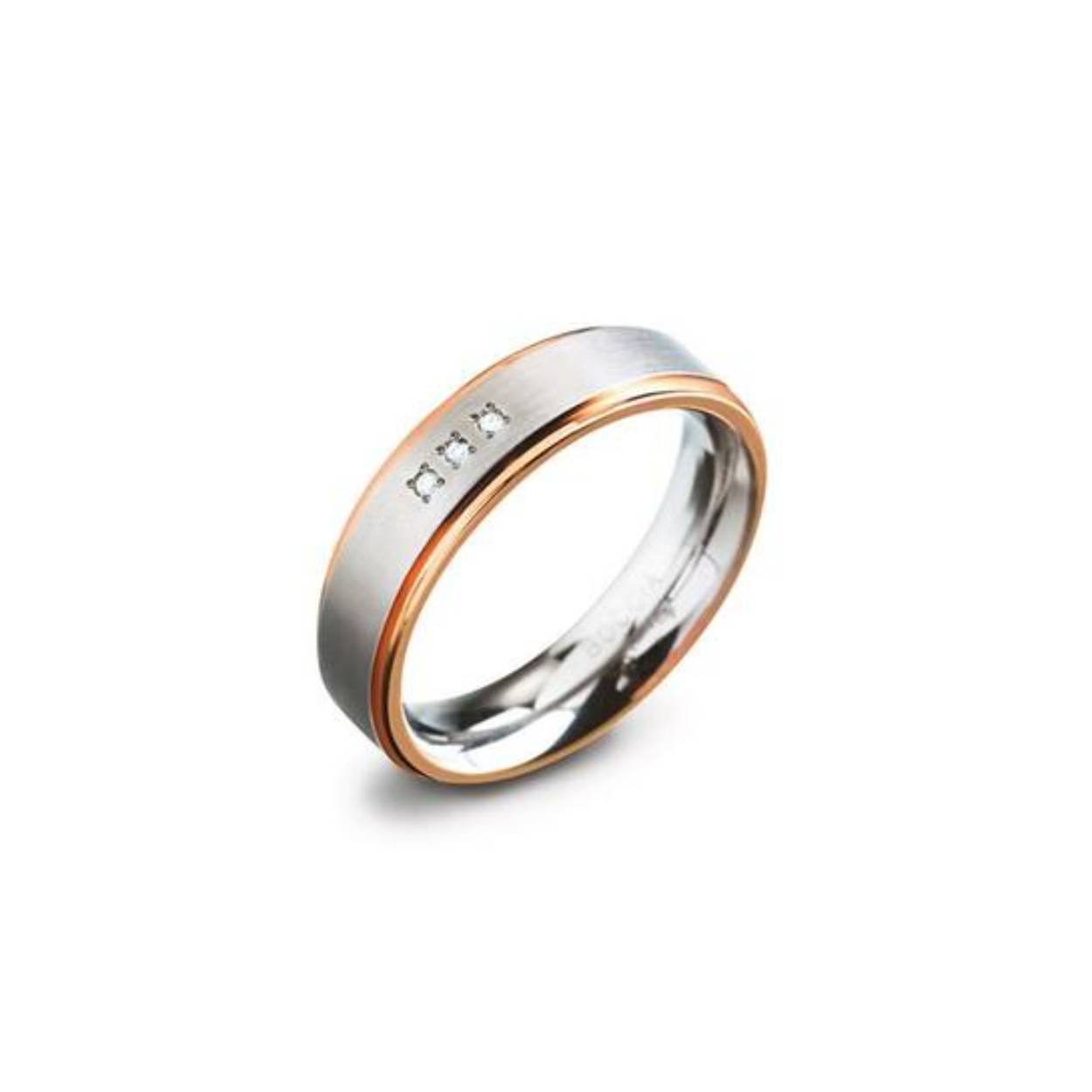 Boccia titanium ring met rosékleurige rand en 3x diamant-0.015 crt