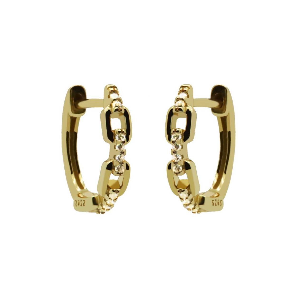 Hinged Hoops Zirconia Half Chain 12MM Goldplated