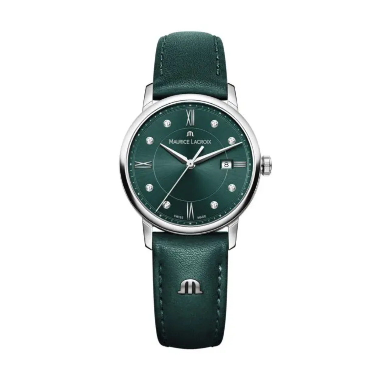 Dit horloge is van het merk Maurice Lacroix. Het is een analoog horloge met een band gemaakt van leer.De diameter van de kast is30 mm.
De verdere specificaties van het horloge zijn als volgt:
Glassoort: saffier
Kastmateriaal: edelstaal
Techniek: quartz
Kastkleur: zilver
Kastvorm: rond
Wijzerplaatkleur: groen
Bandkleur: groen

