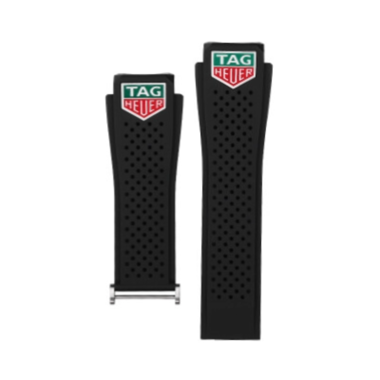 Deze TAG Heuer Connected zwarte rubberen band met TAG Heuer logo past aan een TAG Heuer Connected E2 45MM horloge. Let op: zonder sluiting.
