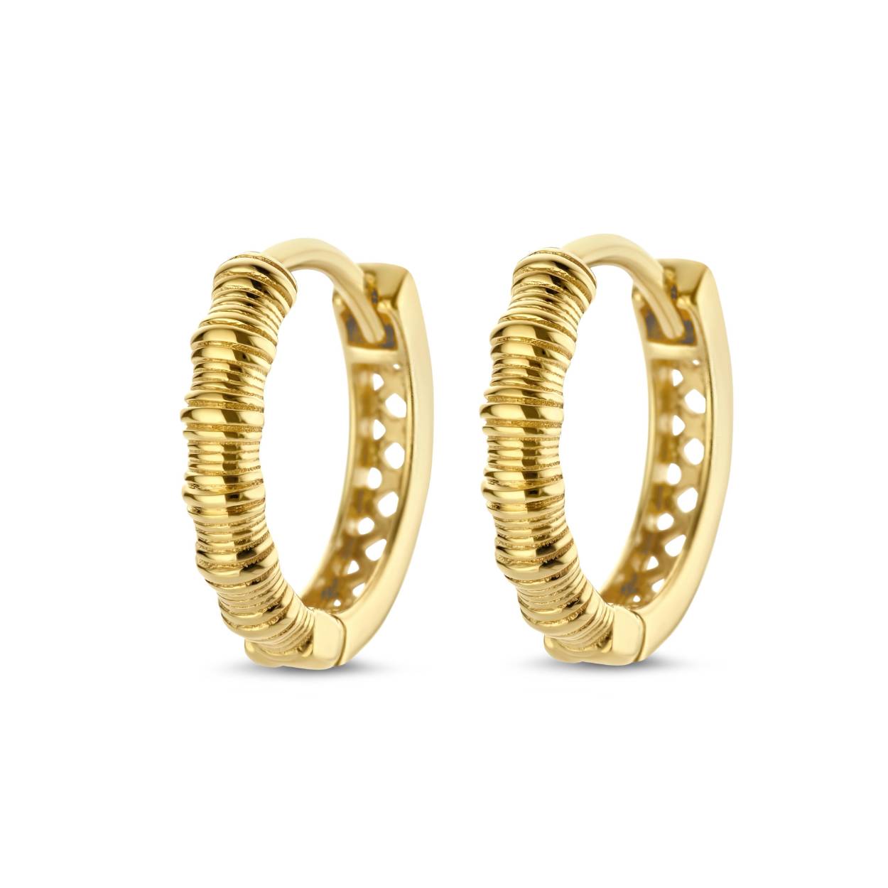 14 karaats geelgouden oorringen 14 mm met scharniersluiting