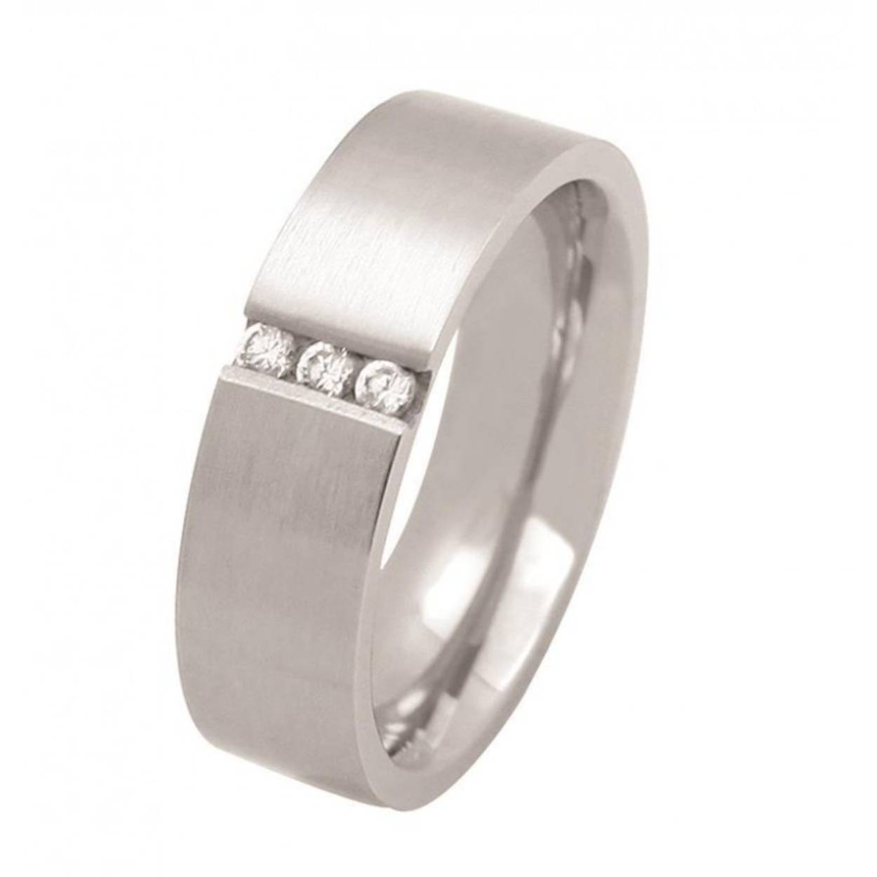 Staal ring, mat met 3x zirkonia 