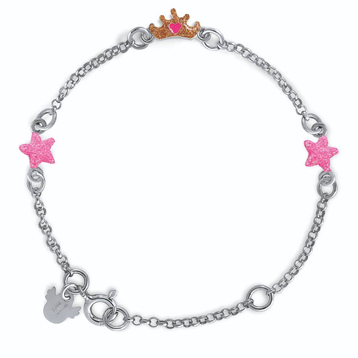 Zilveren armband met ster en kroon. en een draaglengte van 14-16cm.