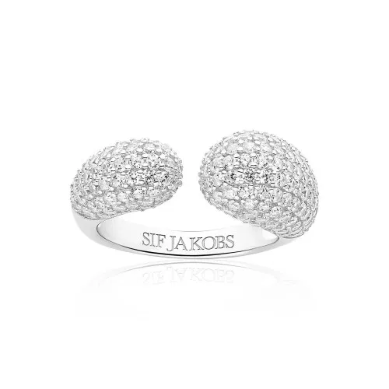 Ring gemaakt van 925 sterling zilver met gerhodineerd oppervlak, gepolijst oppervlak en hoorn met facetgeslepen witte zirkonia.

Ringafmetingen: Breedte 9,15 mm, dikte 1,3 mm
