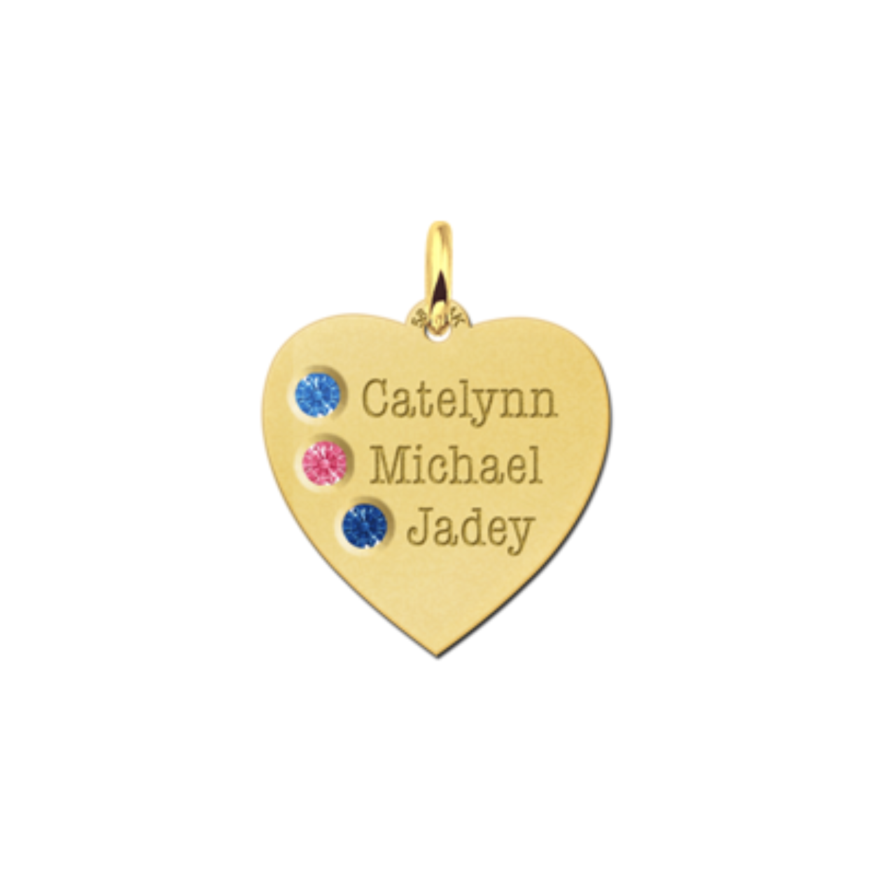 14 karaat geel gouden hart hanger met geboorte stenen.
Afmeting van deze hanger: 17x17MM
Deze hanger kan u bestellen met drie namen/woorden naar keuze en drie geboorte stenen naar keuze:

Januari "Granaat"
Februari "Amethist"
Maart "Aquamarijn"
April "Diamant"
Mei "Smaragd"
Juni "Lichte Amethist"
Juli "Robijn"
Augustus "Peridot"
September "Saffier"
Oktober "Rozenkwarts"
November "Geel Topaas"
December "Blauw Topaas"

U kan bij het afrekenen, bij het kopje opmerkingen vermelden welke stenen en namen/woorden er op gegraveerd mag worden.
(bijvoorbeeld: Steen Januari + naam/ Steen Februari + naam/ Steen Maart + naam)

Bij eventuele andere vragen kan u ons telefonisch bereiken.

Levertijd ongeveer: 14 dagen.
U word op de hoogte gehouden over het leveringsproces.

Is deze mooie gouden hanger met namen en geboorte stenen een cadeautje voor jezelf of voor iemand anders? Bekijk ons assortiment voor bijpassende sieraden.