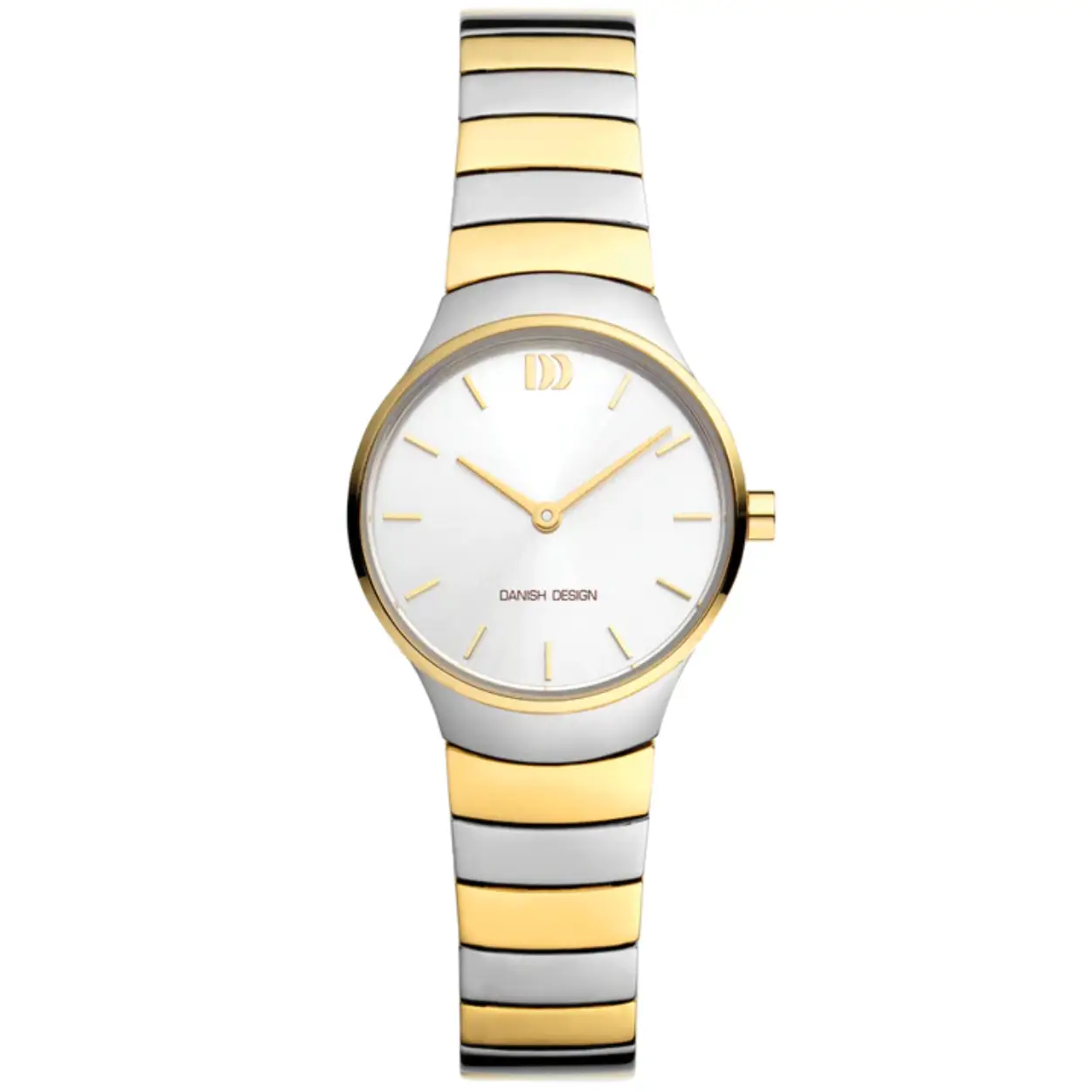 The quality experience of the Jolie Two-Tone comes from the charming, continuous bracelet, combined with a silver-colored minimalist dial, and the sparkling radiance they together emit. Characteristic of the Jolie Two-Tone is: The two-tone quality watchband that continues uninterrupted behind, giving the suggestion of a bracelet, with smooth linked stainless steel elements. Thanks to the user-friendly butterfly clasp, it easily opens and closes, lying around the wrist like a piece of jewelry. The dial has undergone a sun-ray treatment, reflecting light as if the sun is shining.