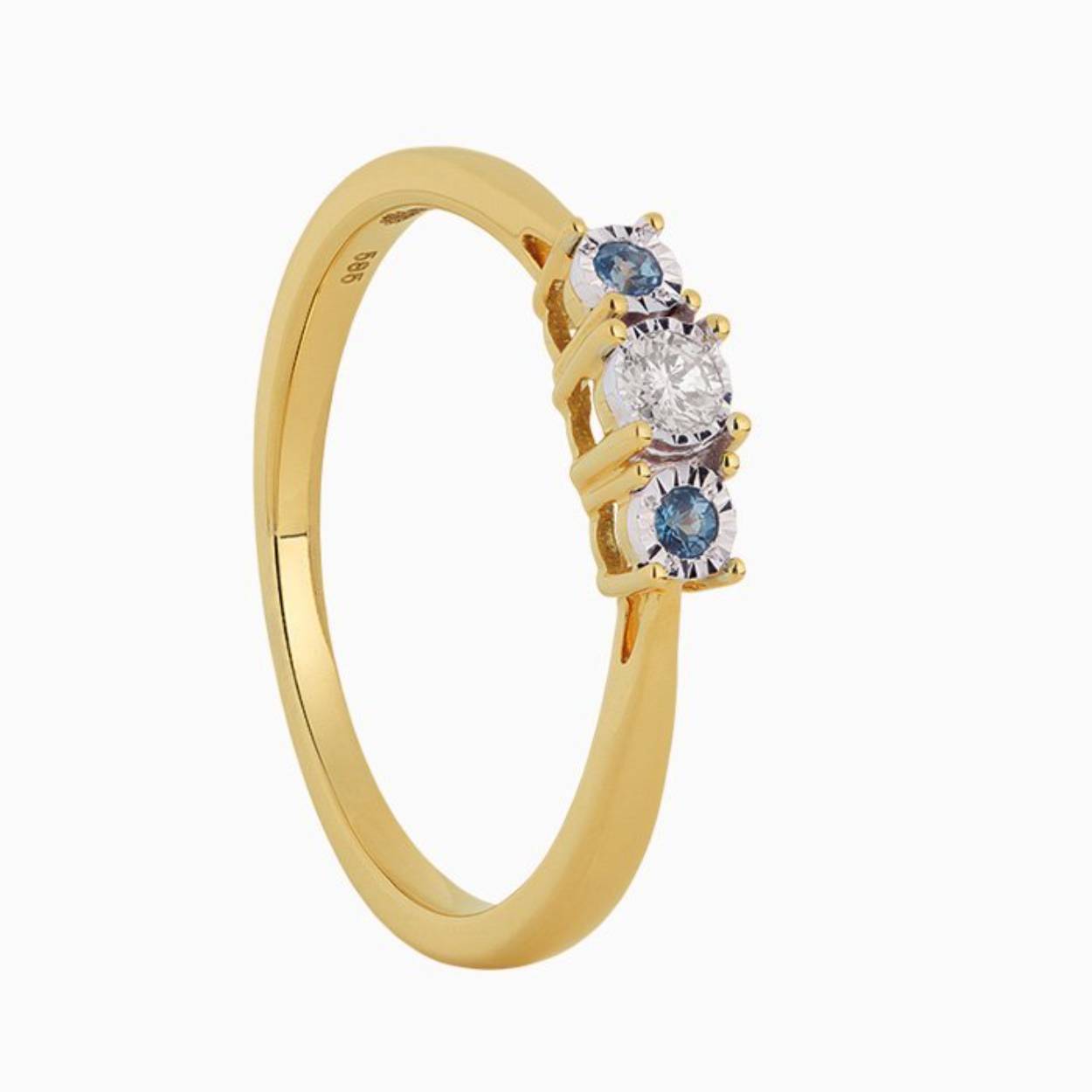Gouden ring met 0,07 crt briljant geslepen natuurlijke diamant en london blauw topaas. Diamant kwaliteit SI.

Ringmaat 19 en groter een toeslag van € 62,-