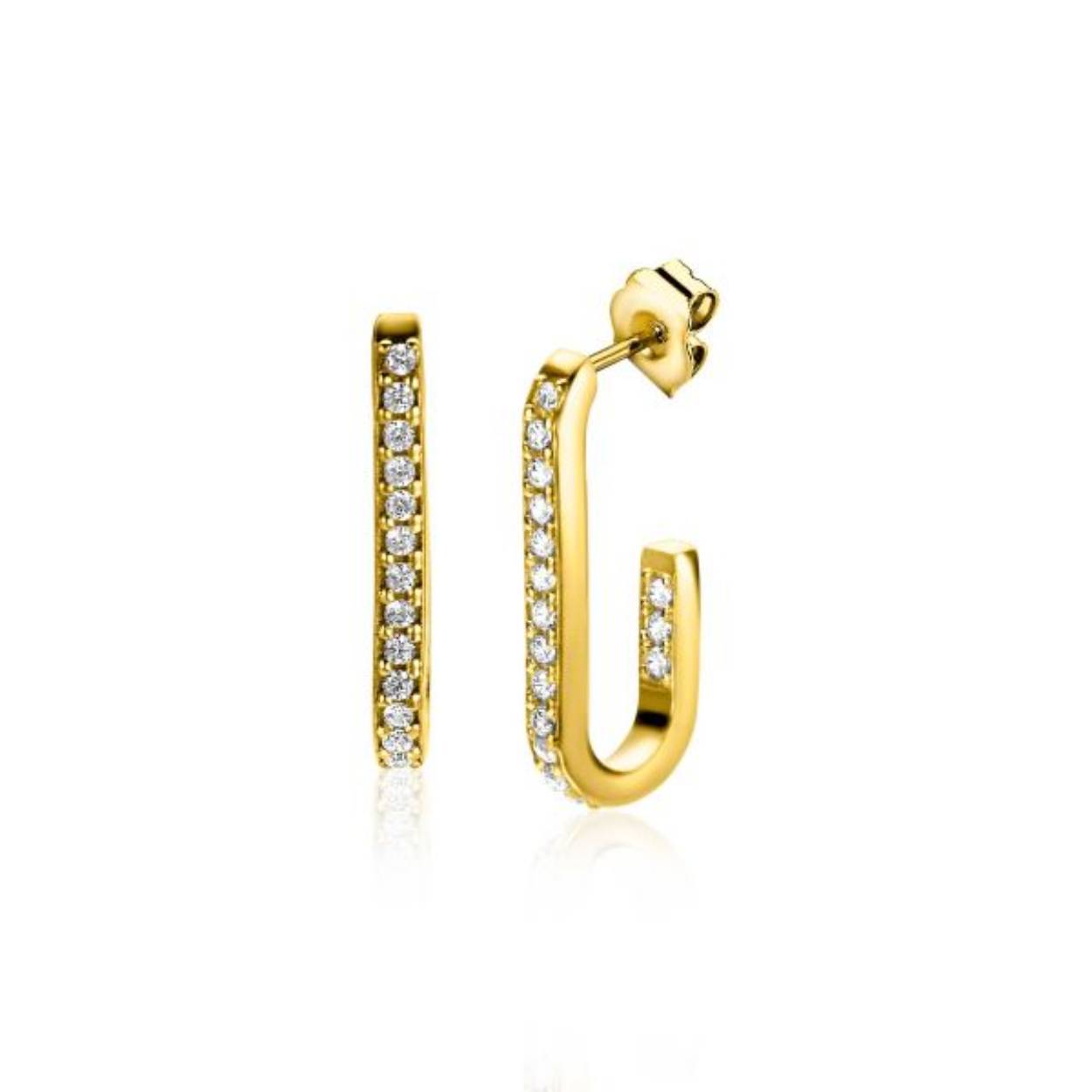 ZINZI gold plated zilveren oorstekers in ovale vorm (20mm) bezet met witte zirconia's ZIO2310Y
