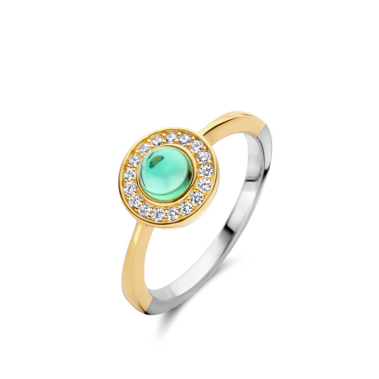 Zilveren ring geel verguld met groene cabochon