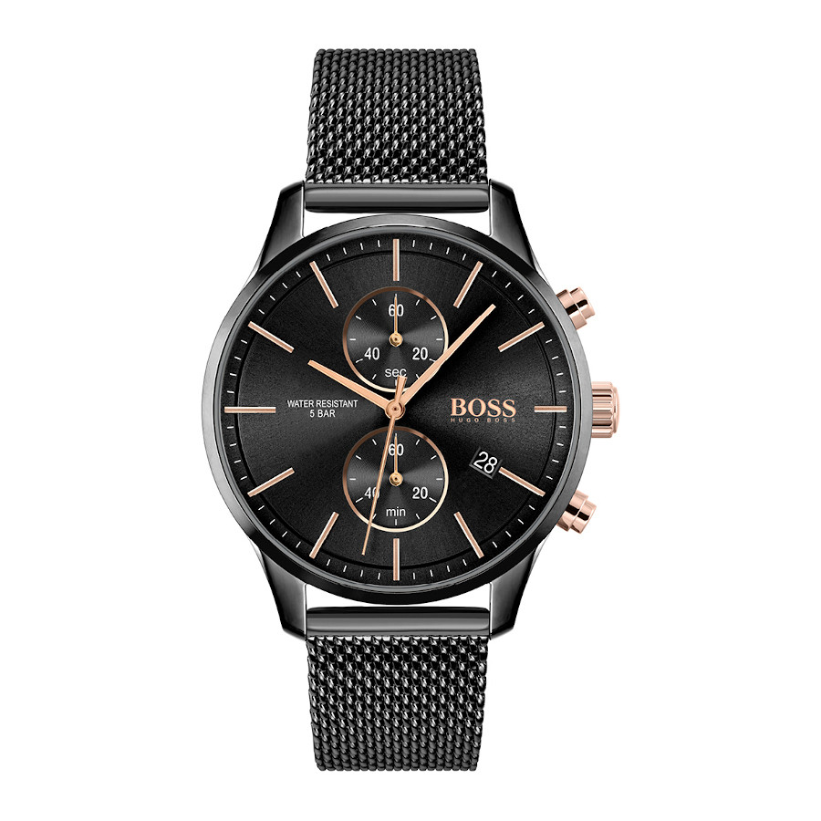 BOSS HB1513811 ASSOCIATE
Dit herenhorloge uit de BOSS Associate serie is een casual horloge. Het horloge heeft mineraalglas, een zwarte wijzerplaat en een stalen horlogekast met een kastdiameter van 42 mm. Het horloge heeft een Milanese band.

HET MERK
HUGO BOSS horloges zijn afgestemd op levensstijlen waar het gaat om kwaliteit en precisie. Het wereldwijde fashionlabel is verdeeld in twee merken: BOSS en HUGO. Het merk BOSS biedt geavanceerde, moderne horloges gericht op kwaliteit en design om een onberispelijke look te creëren – of het nu zakelijk, casual of sportief is. De horloge collectie van BOSS is perfect afgestemd op levensstijlen waar het gaat om kwaliteit en precisie. BOSS is op maat gemaakt in een onberispelijke stijl.

SPECIFICATIES
- Mineraalglas
- Ronde kastvorm, Ø 42 mm
- Stalen horlogekast
- Zwarte wijzerplaat
- Zwarte Milanese horlogeband 
- Datumaanduiding
- Chronograaf
- 5 ATM