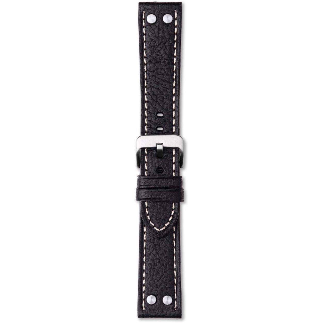 Een mooie horlogeband van het merk Condor gemaakt van leer. De kleur van deze horlogeband is zwart. De breedte is 22mm.
Stalen knoppen