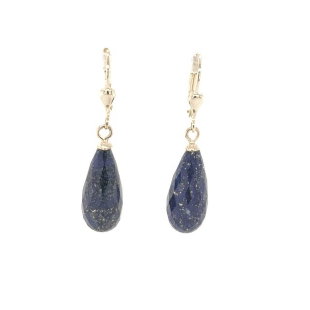 geelgouden oorhangers met lapis lazuli pegels