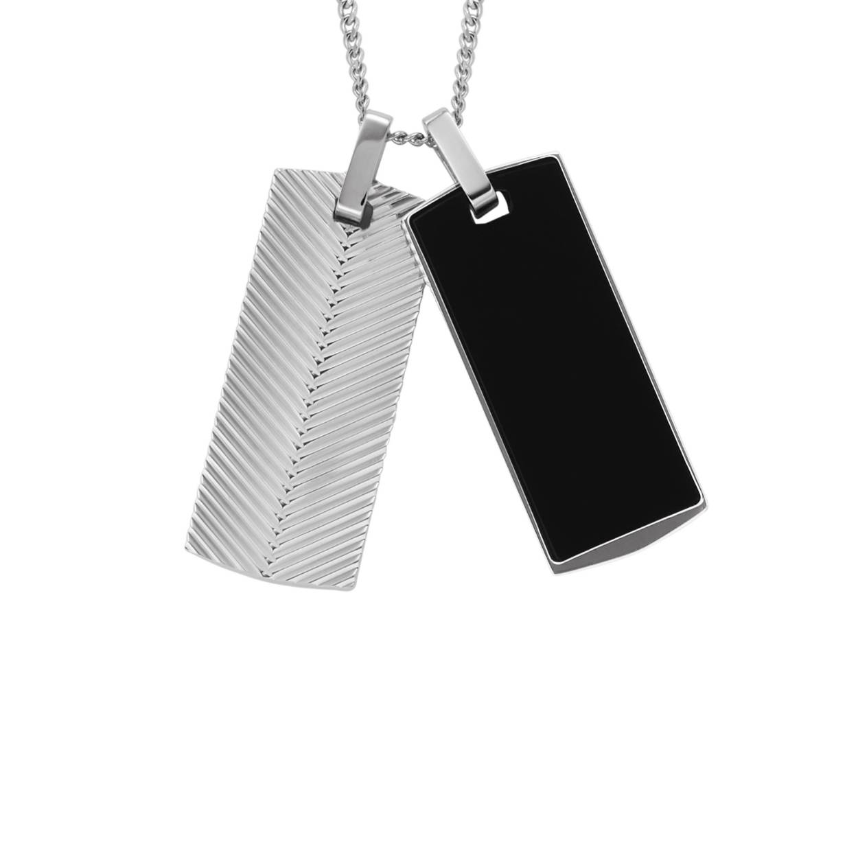 Een van onze meest veelzijdige herenaccessoires, deze Harlow Linear Texture-halsketting met dubbele ID-plaatjes is gemaakt om elke dag te dragen. Draag alleen, of gelaagd met je favoriete ketting.

Roestvrij staal
Roestvrij staal is een duurzaam metaal van hoge kwaliteit dat een hogere weerstand heeft tegen aanslag en corrosie, en zal niet oxideren of zwart worden. Roestvrij staal is ook hypoallergeen, het beschermt de huid tegen irritatie. Roestvrij staal is niet-magnetisch.

Fossil
Fossil haalt eindeloos veel inspiratie uit de Amerikaanse creativiteit en vindingrijkheid. Sinds 1984 streven we ernaar om kwalitatieve, modieuze horloges en accessoires te maken. Zo brengen we nieuwe trends: leuk, authentiek en toegankelijk voor iedereen.