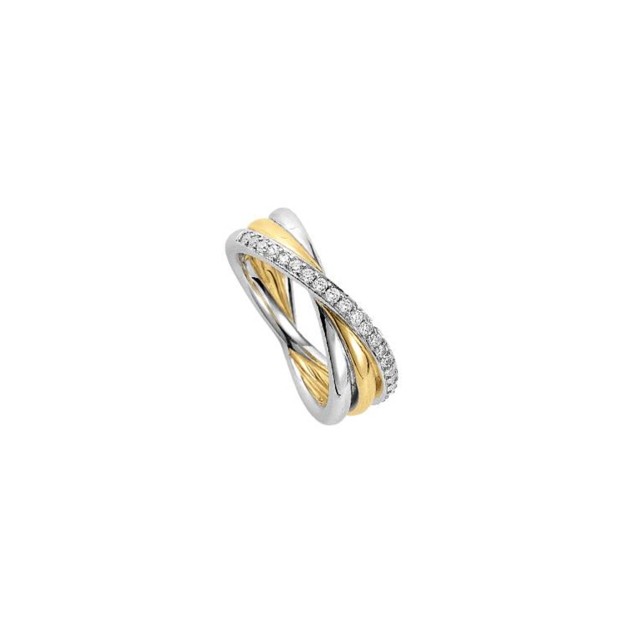 Prachtige gold plated zilveren ring bezet met een rij zirkonia's. De maat van deze ring is 58/18.5mm.