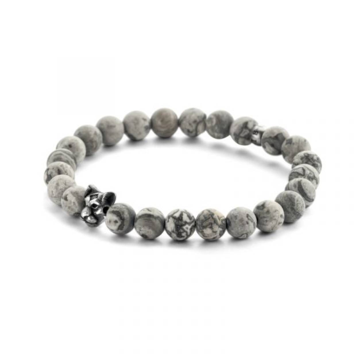Mooie kralen armband van echte stenen met staal element van het merk Kaliber. De armband is rekbaar en past bij iedere look. Perfect te mixen en matchen met de andere sieraden van Kaliber.