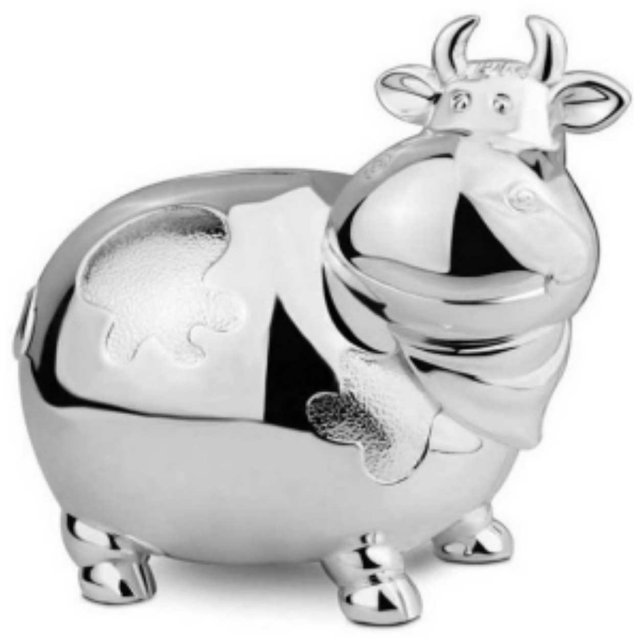Verzilverde spaarpot koe