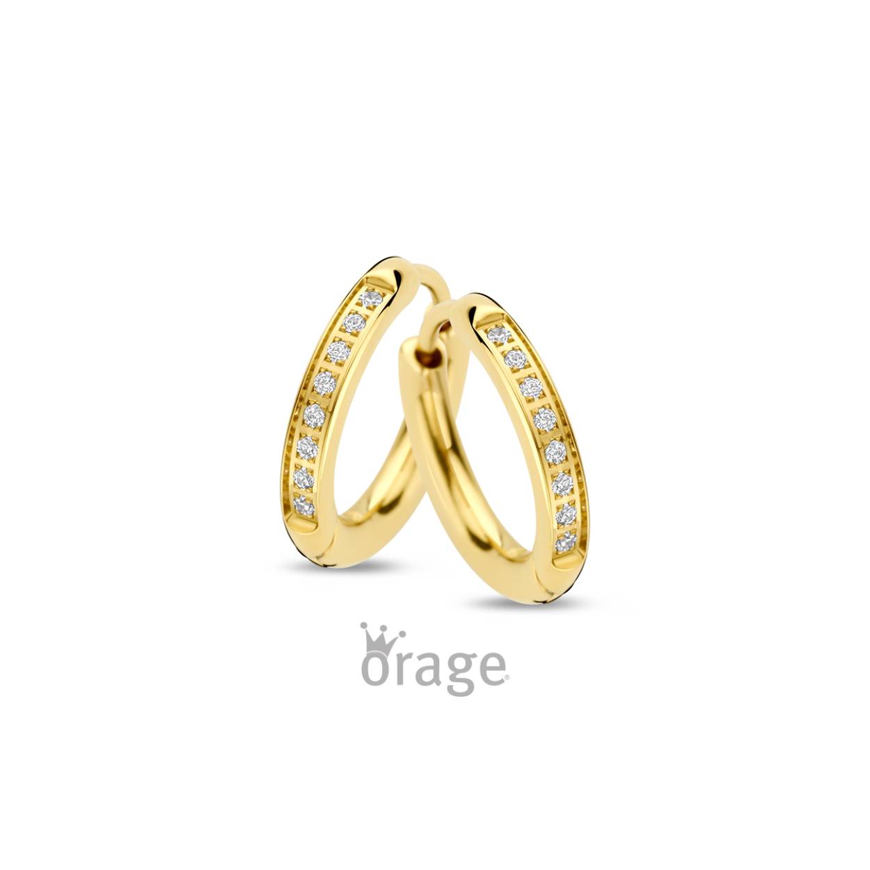 Goudkleurige stalen oorringen met zirkonia's van het merk Orage kids
Diameter: 15 mm 
Ook verkrijgbaar in de zilverkleurige versie en in andere formaten