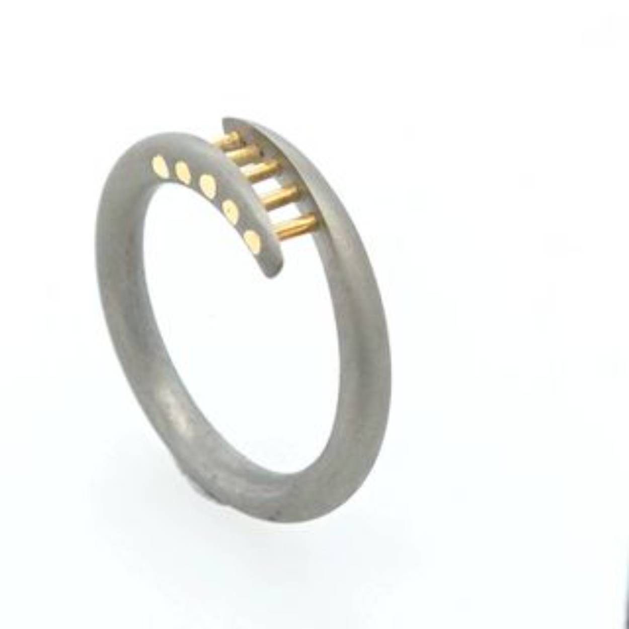 titanium ring met gouden spijltjes