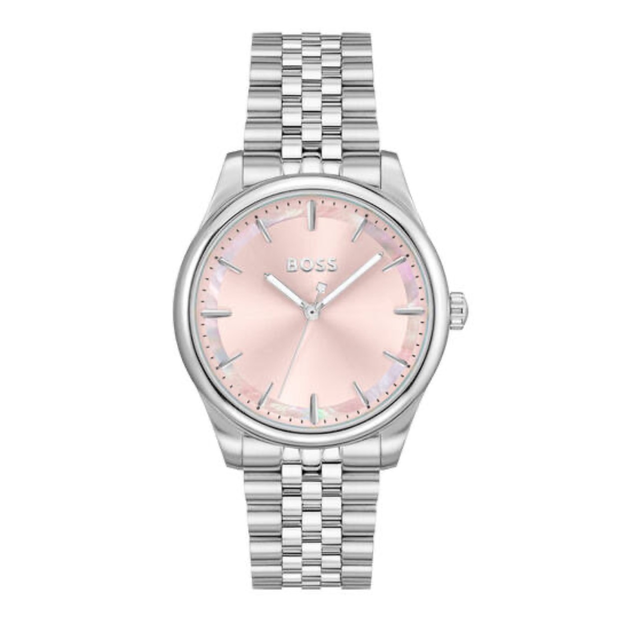 BOSS HB1502776 GRACEFUL Dameshorloge 36mm 
Dit BOSS horloge uit de GRACEFUL serie met artikelnr: HB1502776 heeft een luxe uitstraling. Zeer geschikt voor de moderne stijlvolle vrouw van nu. Het dameshorloge valt op door zijn stalen horlogekast met een gladde bezel en een roze sunray wijzerplaat met een parelmoer buitenrand. Opvallend zijn de fijne wijzers en het strakke BOSS logo. Aan de kast zit een stalen mat glanzende schakelband met een vouwsluiting. Het horloge heeft een doorsnee van 36mm met een mineraalglas en is 3ATM. 

HET MERK:
HUGO BOSS is afgestemd op levensstijlen waar het gaat om kwaliteit en precisie. Het wereldwijde fashionlabel is verdeeld in twee merken: BOSS en HUGO. Het merk BOSS biedt geavanceerde, moderne horloges gericht op kwaliteit en design om een onberispelijke look te creëren – of het nu zakelijk, casual of sportief is. De horloge collectie van BOSS is perfect afgestemd op levensstijlen waar het gaat om kwaliteit en precisie. BOSS is op maat gemaakt in een onberispelijke stijl.

Blijf stijlvol bij de tijd. Voor de BOSS-vrouw is stijl het handelsmerk en draait alles om
details. Breng uw look naar een hoger niveau met onze nieuwe en kenmerkende horlogecollectie.

SPECIFICATIES:
- Mineraalglas
- Ronde kastvorm, Ø 36mm
- Stalen horlogekast
- Roze wijzerplaat
- Stalen schakelband
- 3ATM