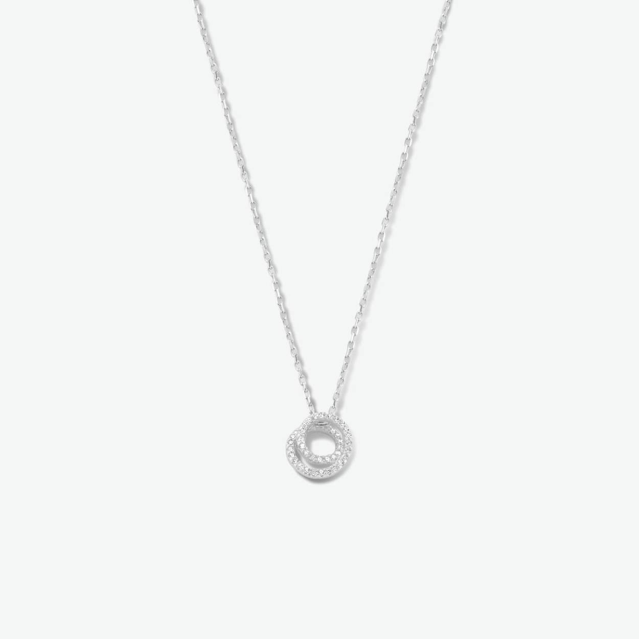 Gerhodineerd 925 zilveren collier uitgevoerd met rondjes en zirkonia. Het collier heeft een draaglengte van 40cm en een extensie van 2cm