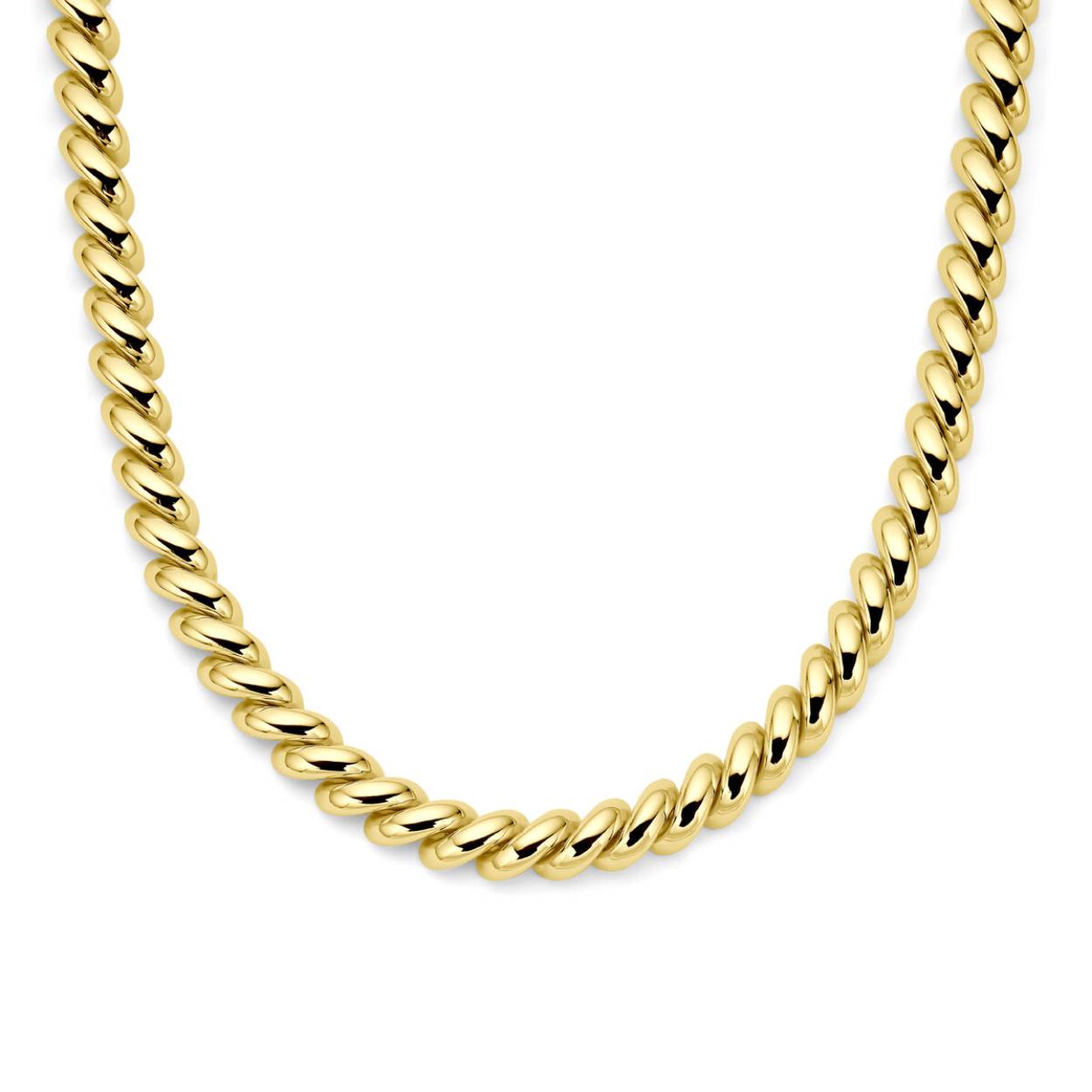 14k Geelgouden San Marco collier. Het collier heeft een schakelbreedte van 9mm en een draaglengte van 45cm.