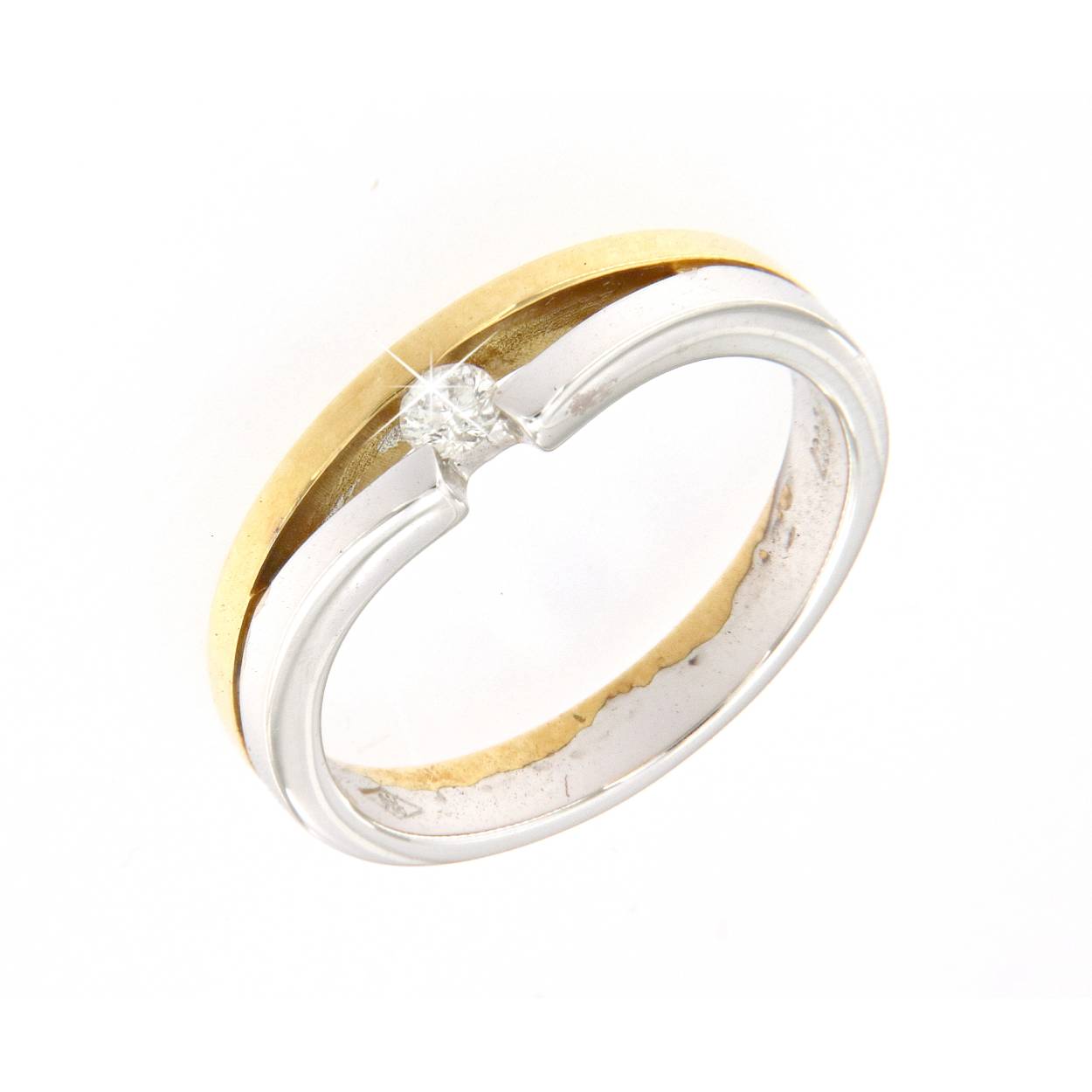 ring in 18kt wit en geel goud met diamant0.09ct