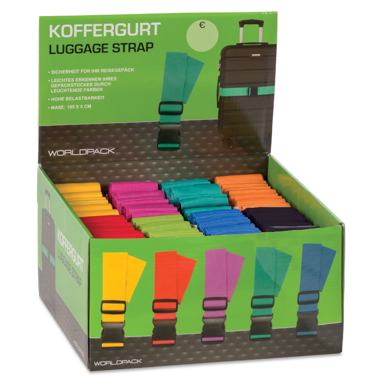 diverse riemen in uni kleuren. Altijd handig om snel uw koffer op de band te vinden