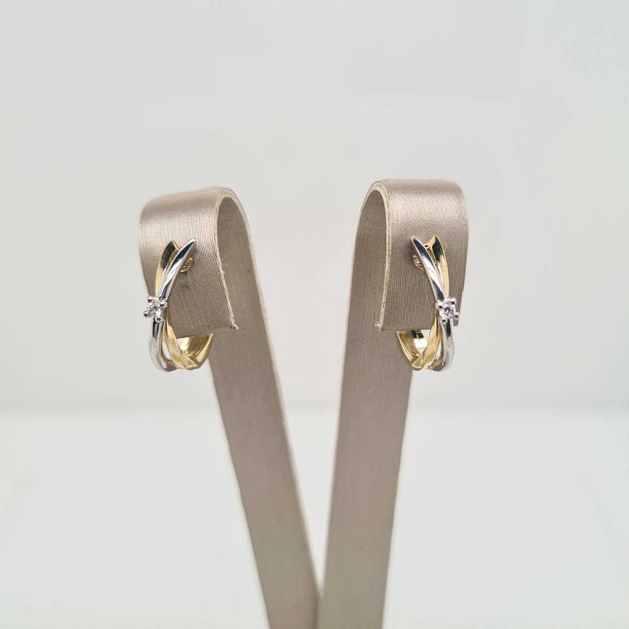 Prachtige 14 karaat gouden bicolor oorsieraden met diamant, 0.03crt. 