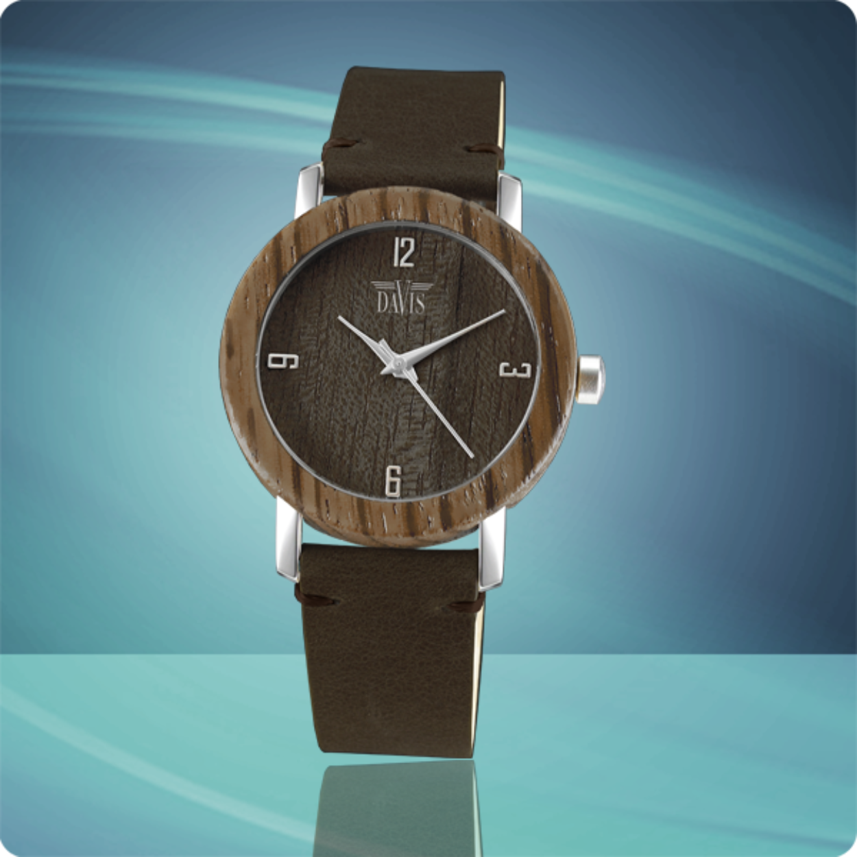 Dit is een prachtig horloge van het merk Davis. Met een weloverwogen houten casing rondom een stalen frame en een artisan lederen band. 