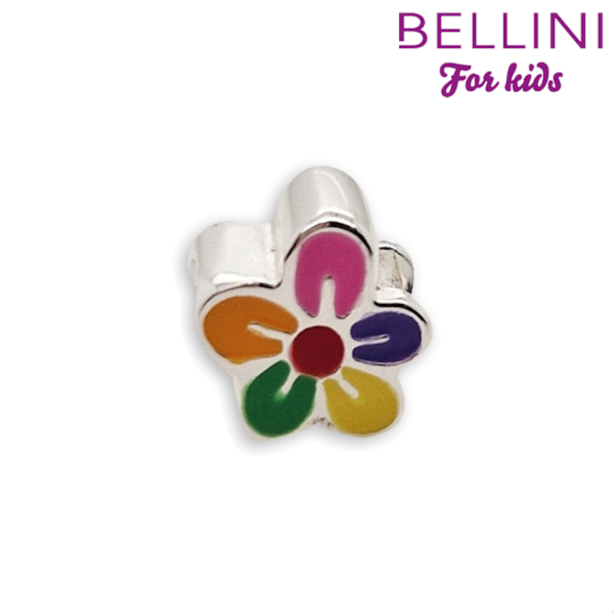 Bellini zilveren bedel in de vorm van een bloem in de kleuren roze, paars, geel, groen, oranje en geel. Bellini biedt een ruime collectie kleine zilveren beads aan (925 zilver). Stel je eigen armband samen en kies je favoriete beads zoals een dolfijn, hondepoot, cupcake of klavertje 4. Met een gekleurde stopper houd je de Bellini beads mooi op hun plek. Elk seizoen introduceert Bellini weer nieuwe vrolijke en kleurrijke beads. Alle Bellini kindersieraden worden geleverd in het bijbehorende roze buideltje en zijn een perfect cadeau voor een verjaardag, zwemdiploma, communie of andere feestelijke gelegenheid. Bellini for kids is een sieradenlijn welke speciaal voor de jonge meisjes is ontworpen. De gehele Bellini collectie is gemaakt van het eerste gehalte zilver (925) en voorzien van zirkonia's of vrolijk gekleurd emaille.