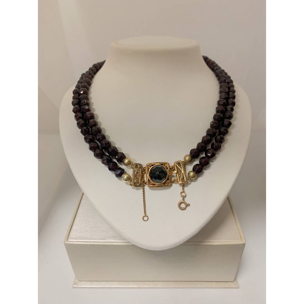 VINTAGE collier granaat, twee strengen - gouden sluiting 