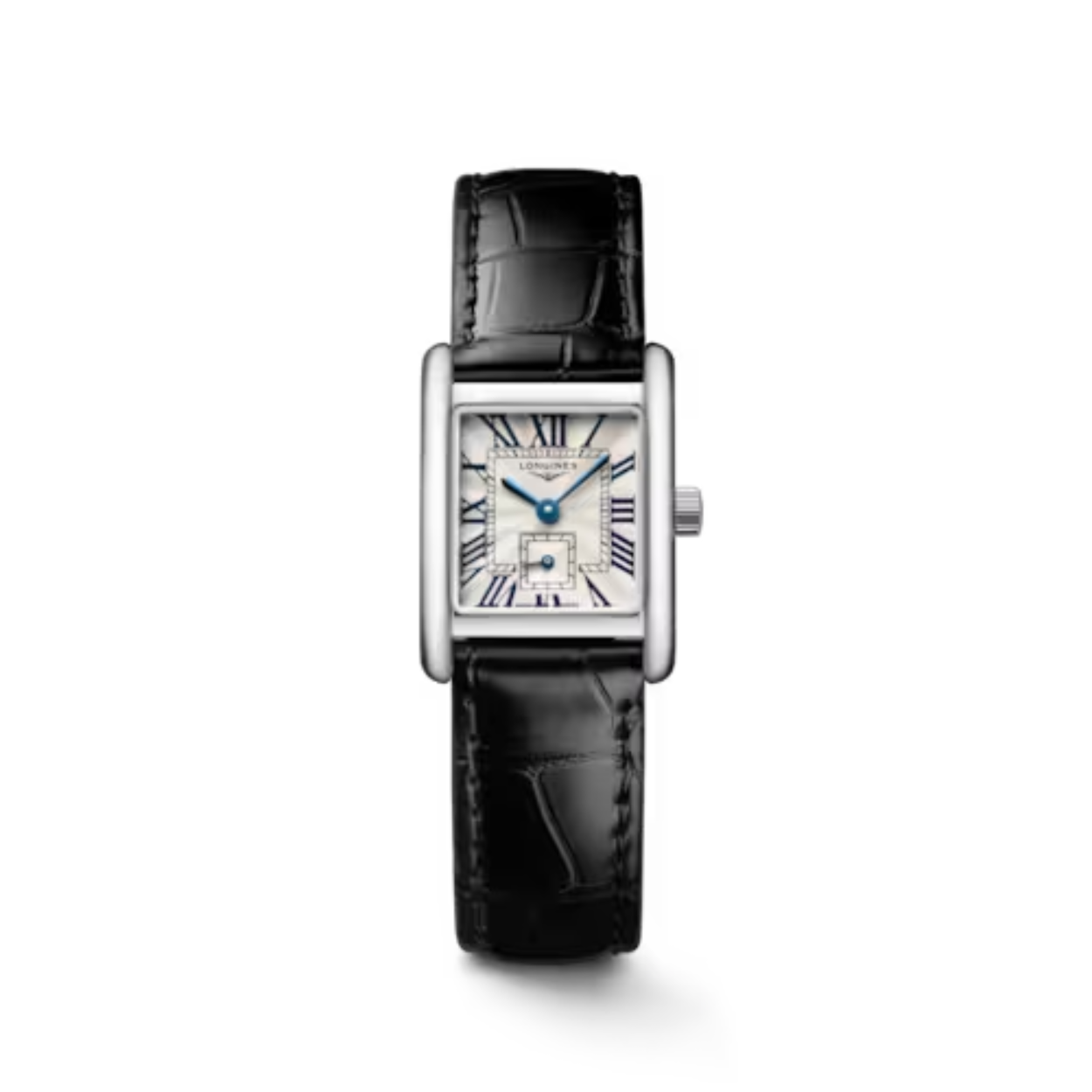 De Longines Mini DolceVita L52004712 is een elegante horloge met een rechthoekige zilverkleurige kast. De horlogeband is van alligator leder met een gesp sluiting. Dit horloge is perfect voor een chique en stijlvolle look. Draag het met een elegante blouse en een pantalon voor een onberispelijke uitstraling. Maak een statement met de Longines Mini DolceVita!